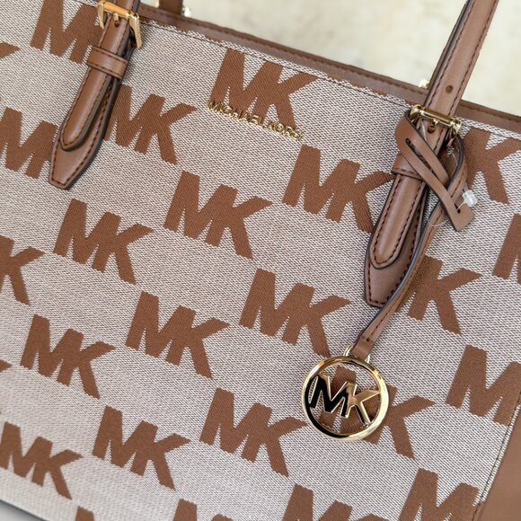 Michael Kors Gilly LG Drawstring Travel Tote Shoulder Bag MK Graphic Logo Brown - Picture 14 of 15